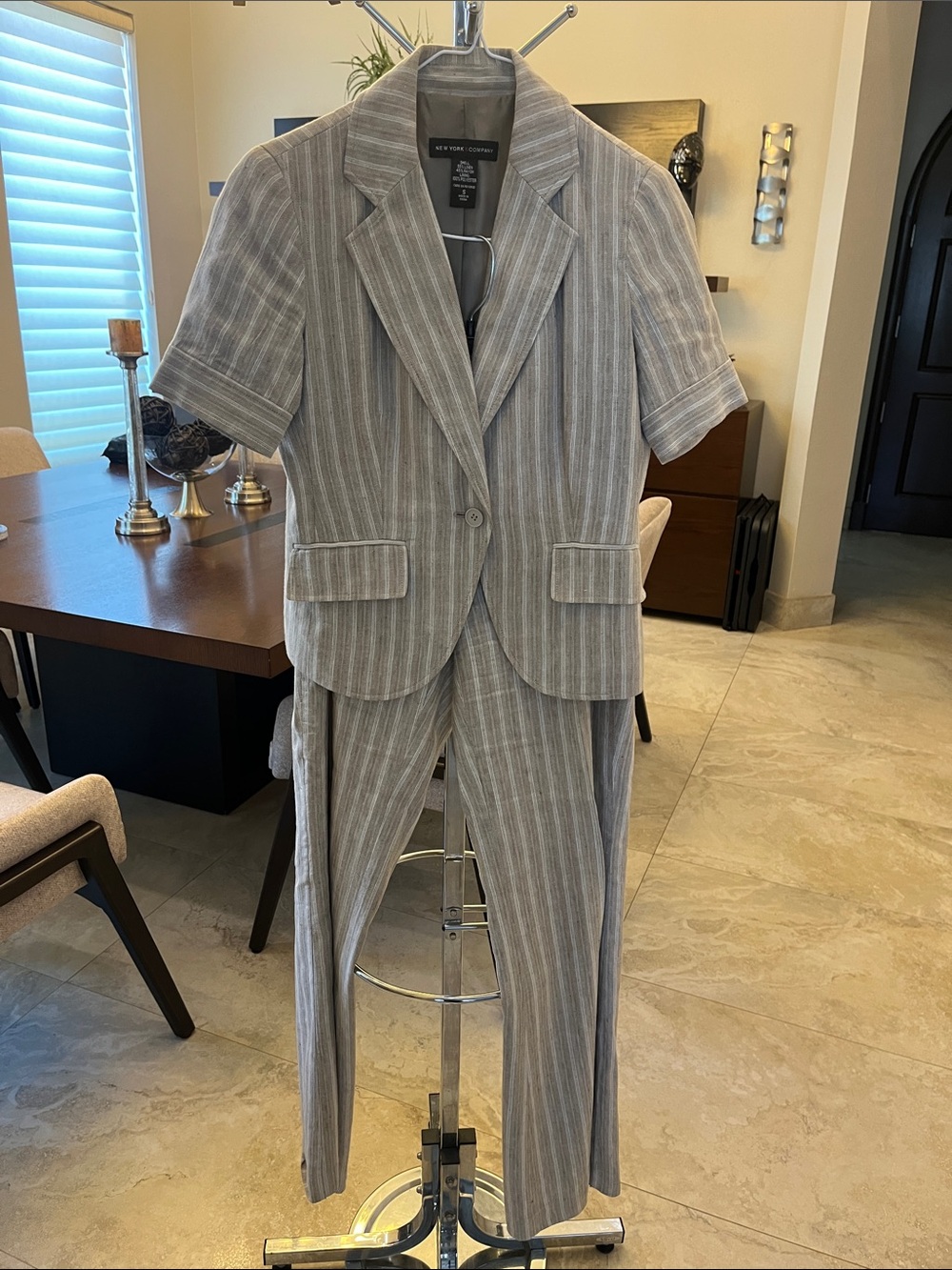 New York & Company Pinstripe Short-Sleeve Blazer and Pants